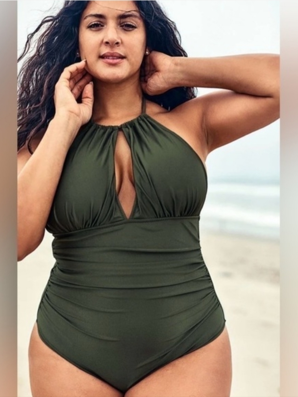 Cupshe Olive Halter Plus Size One Piece Swimsuit - 1X
